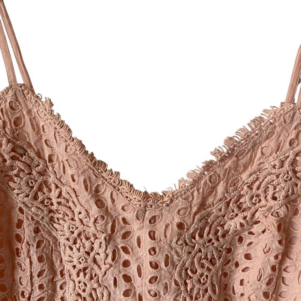 Japna Women XL Pink Babydoll‎ Lace Smocked Crop Top Adjustable Straps Coquette - Picture 4 of 10